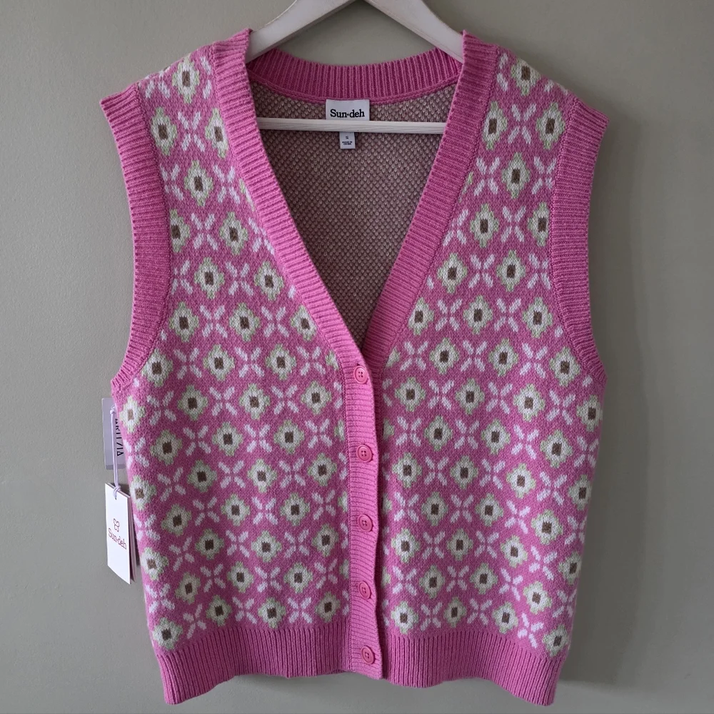 NWT Sunday Best S Y2K Barbie Coquette Girl Cottagecore Wool Blend Knit Vest - Picture 2 of 16